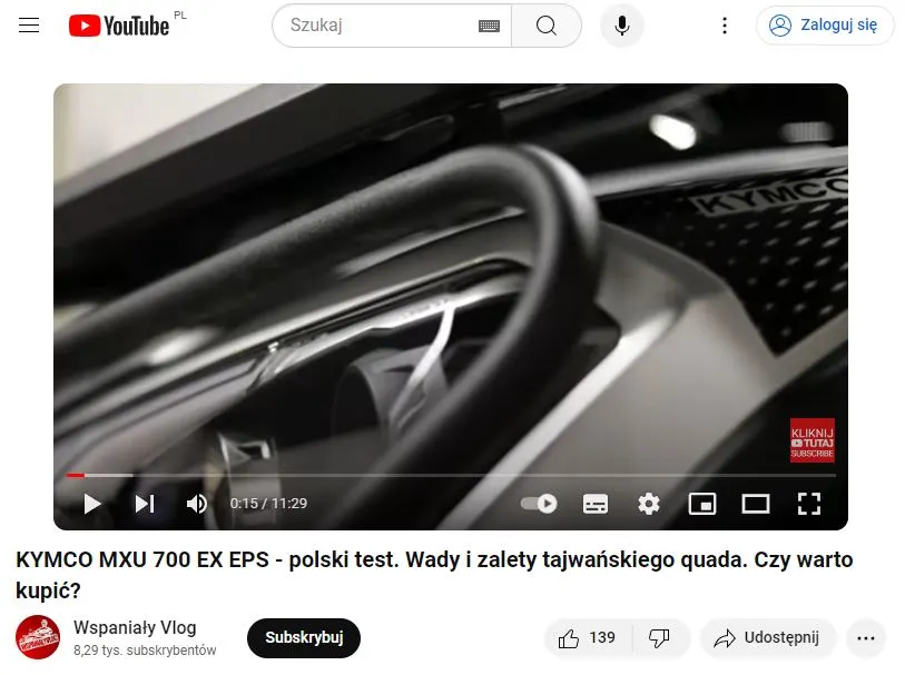 Test Kymco MXU 700 na kanale WspaniałyVlog
